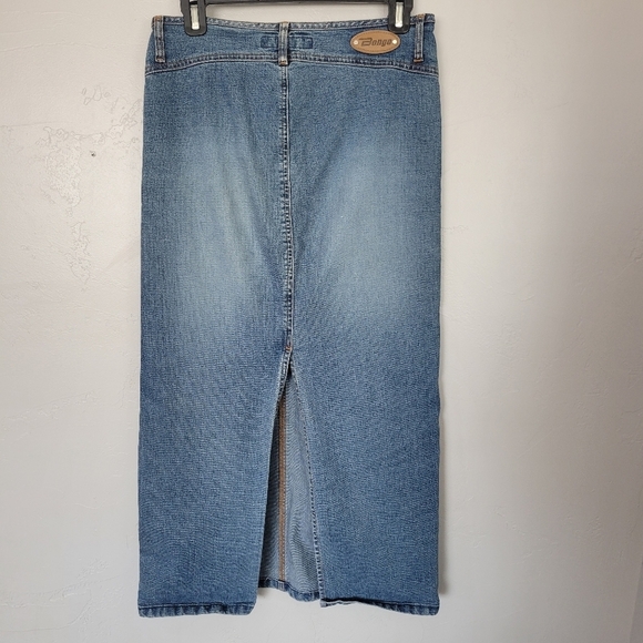 Bongo Juniors 5 Denim Maxi Skirt Brown Leather Lace Up Back Slit 90s Y2K Jean - Picture 7 of 8